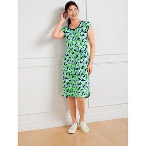 T by Talbots Short Sleeve Dress Floral Open Back UPF 50+ Navy Green Women Sz 2X
